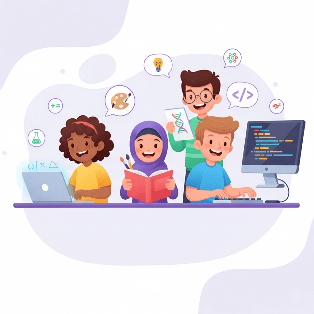 Students learning together with technology